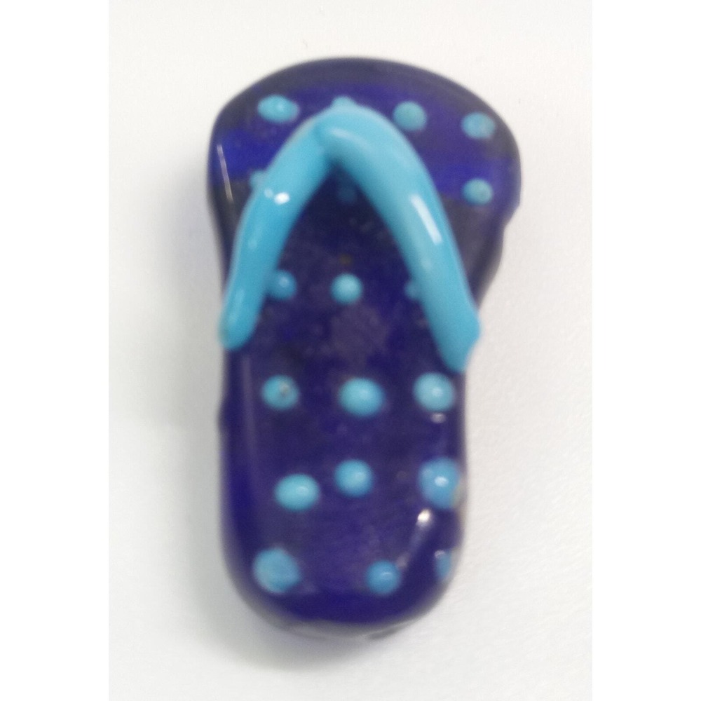 Glass Flip Flop Shoe Pendant Necklace Charm Blue Vtg Polka Dot Artisian Cobalt